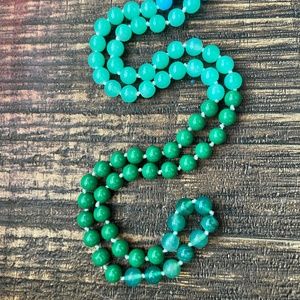 108 bead green Chalcedony and glass mala